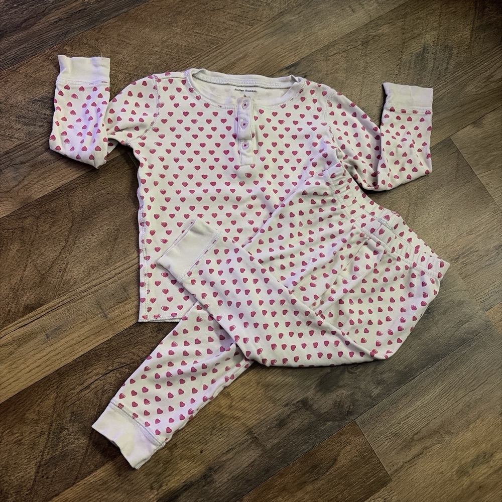 Roller Rabbit White Kids Pajama Set with Pink Heart Print